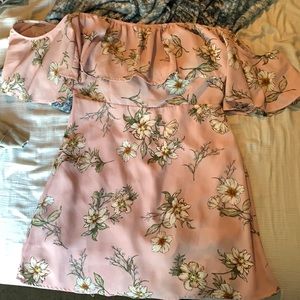 Pink flowy mini dress with flowers
